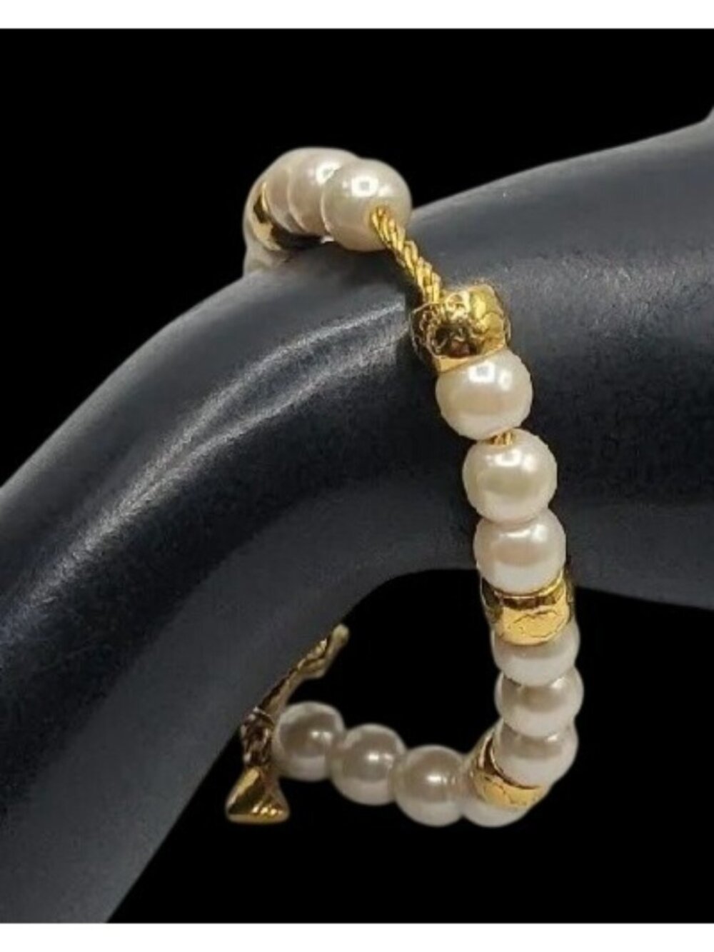 Vintage LCI Liz Claiborne Faux Pearl Gold Tone Bead Bracelet 1990s 7.5" Cable